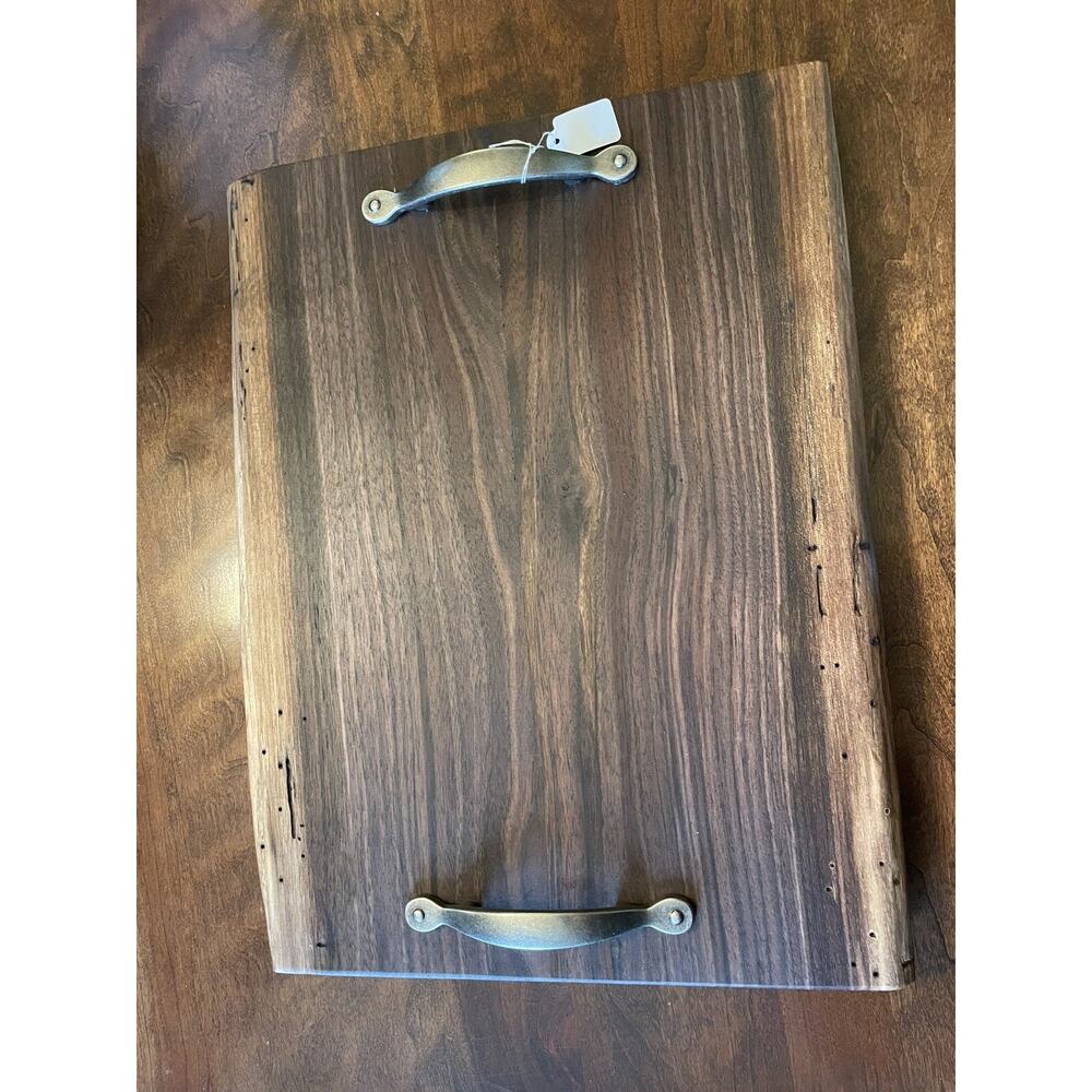 Walnut Charcuterie Board Natural Edge Chrome Handles Rubber Feet Handcrafted